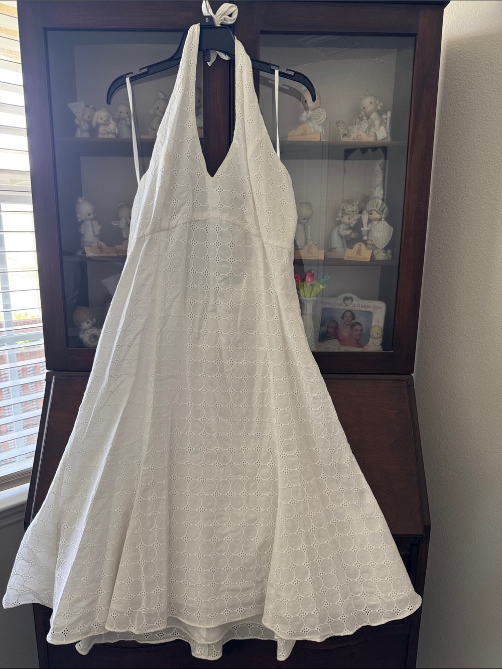 Chaps White Eyelet Halter Sundress